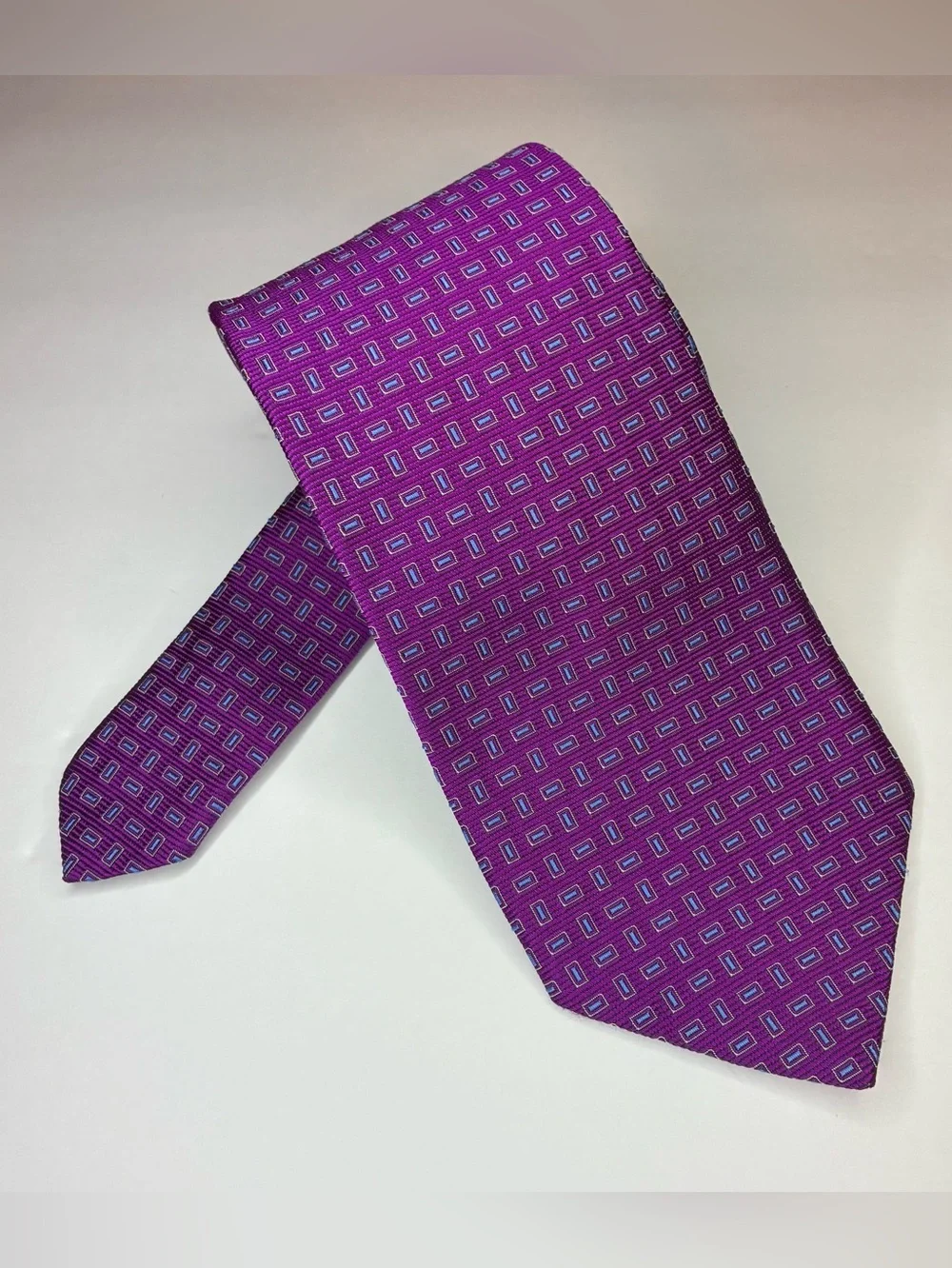 Brooks Brothers Makers Silk Tie Purple Geometric Woven Mens Necktie Made in USA